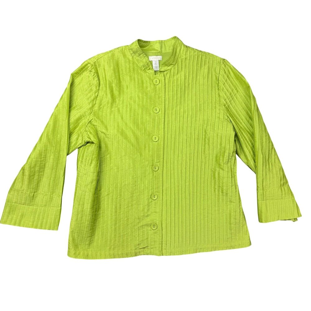 Chicos Jacket Women's 2 Large Green Long Sleeve Textured Button Up Shirt Career